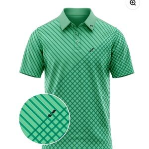 FORE FATHERS green striped and checkered performance golf polo shirt L Turf Dad